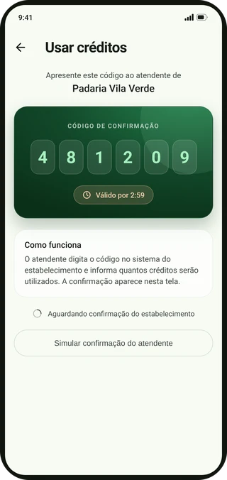 Tela com o código de confirmação no protótipo Recicla+