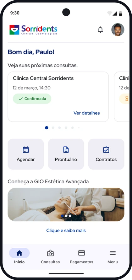 Tela inicial do app Sorridents
