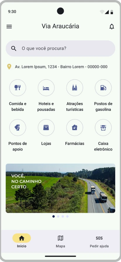 Tela inicial do app Via Araucária