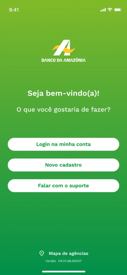 Tela de boas-vindas do app do Banco da Amazônia